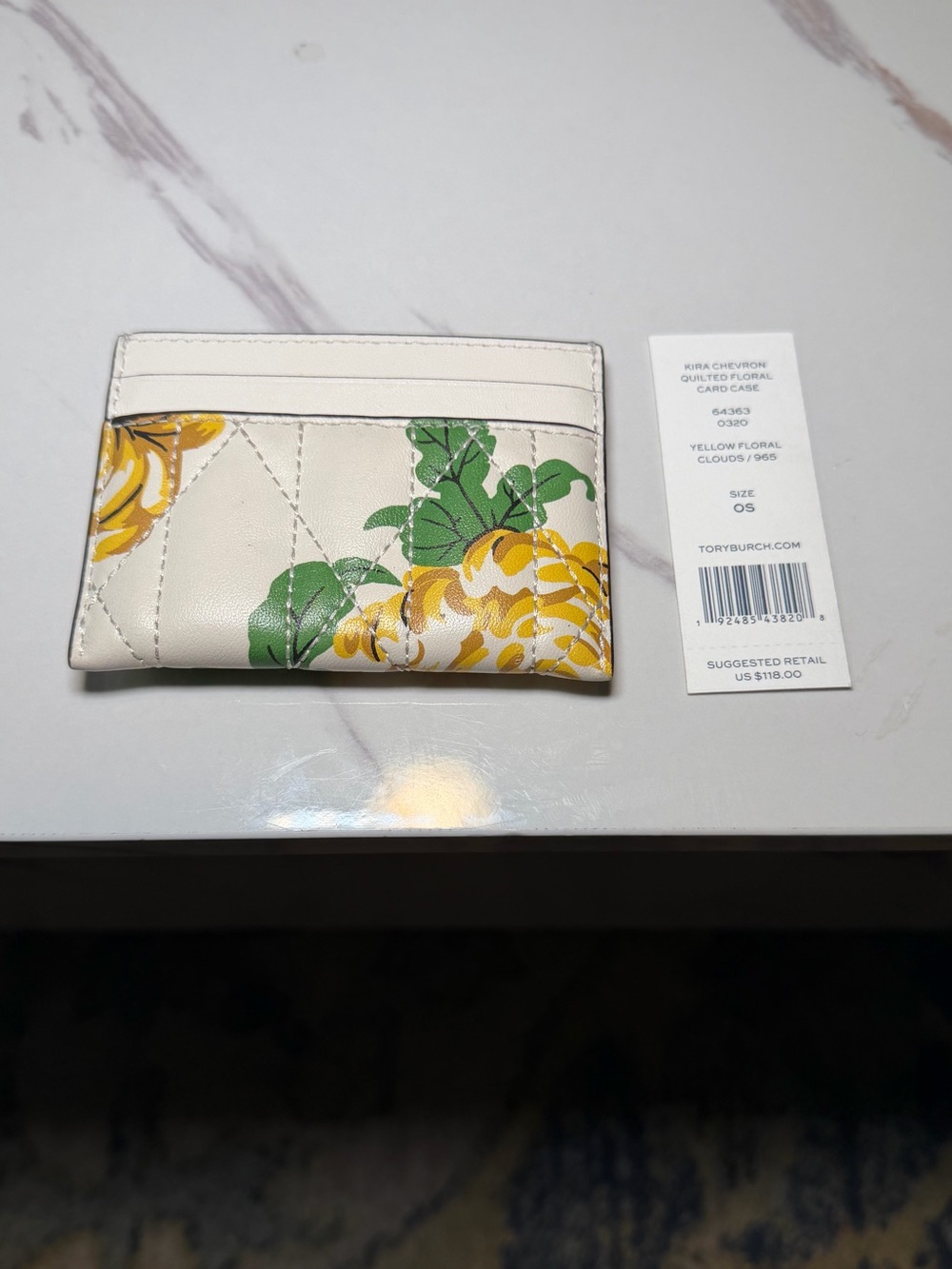 Tory Burch White Floral Leather Card Case with Yellow & Green Accents - Picture 2 of 2